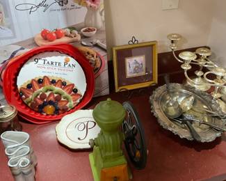 Silver plate, mill, pizza pan,