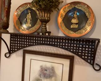 Shelf and plates, signed artwork