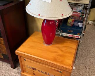 Golf America storage container/table the lid slides forward ladybug lamp