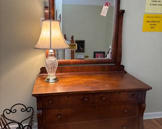 antique solid tiger oak waterfall dresser/chest with mirror