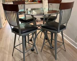 42" glass top counter height table with 4 counter height chairs