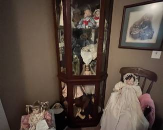 Corner curio cabinet
All dolls are for sale