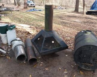 mid century wood stove, barrel stove, cannon