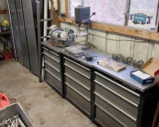 Husky storage cabinets, tool cabinets, bench grinders