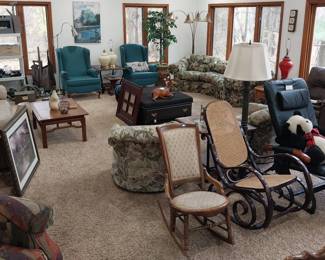 arm chairs, curved sofa, recliner, swivel chairs, rocking chairs, bench with storage, floor lamps, massage chair, storage ottomans