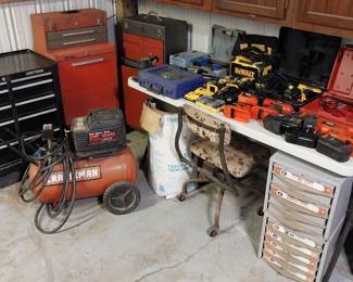 tool chests, storage cabinets, Kennedy tool box, Dewalt 18v, Craftsman air compressor, Milwaukee, B&D