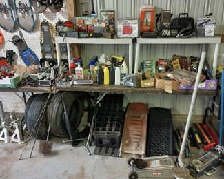 floor jacks, car lift ramps, jack stands, battery tenders, battery testers, chargers