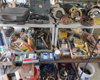 drills, sawzalls, circular saws, air nailers, paint supply, ratchet straps