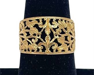 14K Italian Gold Bel Oro Size 6.5 Filigree Ring Band