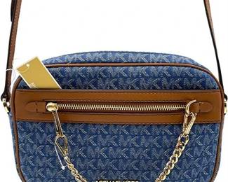 NWT Michael Kors Jet Set West Denim Zip Chain Crossbody Purse