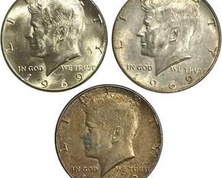 1969 Kennedy Half Dollar D Mint 40% Silver Coins