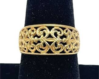 14K Yellow Gold Beverly Hills Size 7.5 Filigree Ring Band