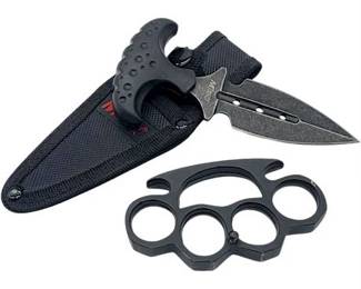 Steel Knuckle Duster & Push Dagger w/ Sheath