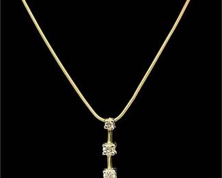 14K Italian Gold Diamond Three-Stone Bar Necklace