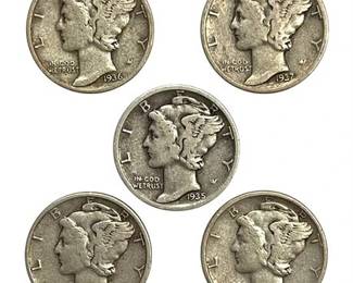 1935-1942 Mercury Dime 90% Silver Coins - S & No Mint