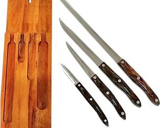 (4) Cutco Knives w/ Wood Knife Block