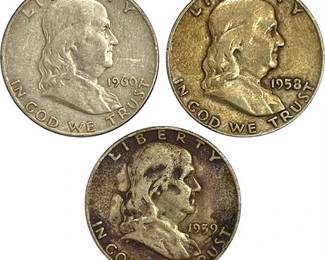 1958-1960 Franklin Half Dollar D Mint 90% Silver Coins