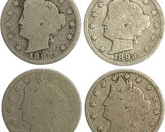 1888, 1899 & 1910 Liberty Head "V" Nickel Coins