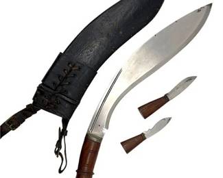 Gurkha Kukri Combat Knife w/ Chakmak & Karda Knives in Leather Sheath