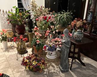 Statues , marble top table
