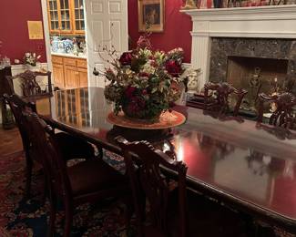 Dining room Table , 3 pedestals , 8 chairs Please note rug has been removed
