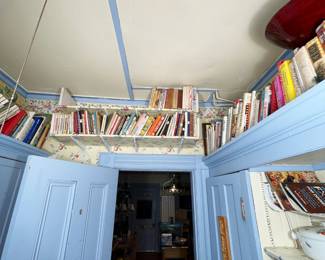books, dish ware, pantry