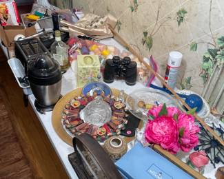 collectibles, binoculars, dish ware