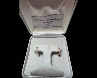 14K gold and diamond huggie earrings