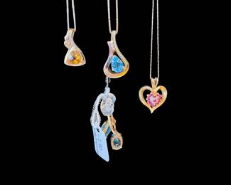 14K gold pendant necklaces, citrine, blue topaz, ruby and diamond