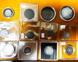 Half dollar, 50 cent, 5 cent, 1 cent, etc...