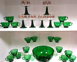 GREEN GLASS PUNCH BOWL 