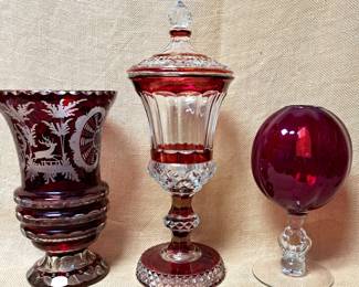 CUT TO CLEAR & CRANBERRY GLASS LOT