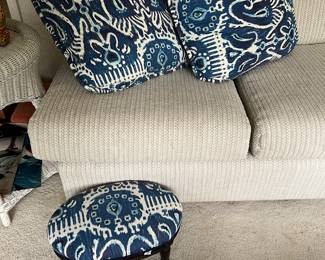 Feather Ikat pillows and stool