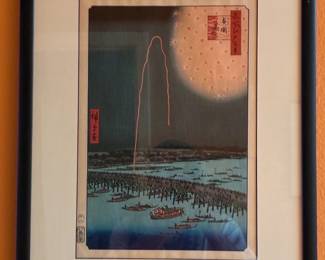 "Fireworks at Ryogoku Bridge" Utagawa Hiroshige block 19C