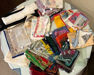 Vtg handkerchiefs of exceptional quality, featuring hand-rolled hems, intricate needlework, and luxurious natural fabrics