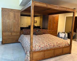 Artefacts by Henredon king size canopy bed with attached dressers; Ralph Lauren king size duvet #1
