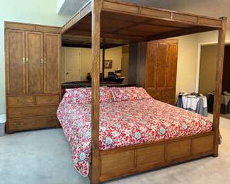 Artefacts by Henredon king size canopy bed with attached dressers; Ralph Lauren king size duvet #2