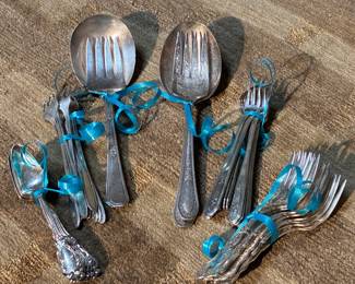 Various antique silver plate flatware pieces