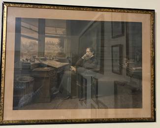 "Charles Dickens in his study" print of 1860 painting by William Buss