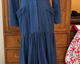 Vintage Hairston Roberson denim long dress, sterling silver buttons, Donald Pliner boots