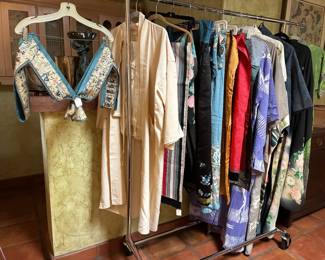 Antique hand painted silk kimonos, haoris, yukatas, kinchakus