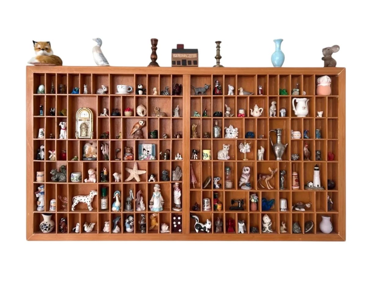 Vintage Printers Tray Display Shelf with 100 Trinkets