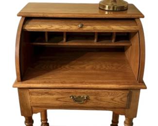 Athens Oak Roll Top Secretary Desk w Brass Lamp