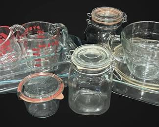 Pyrex Clear Baking Dishes, Measuring Cups, Glass Jars