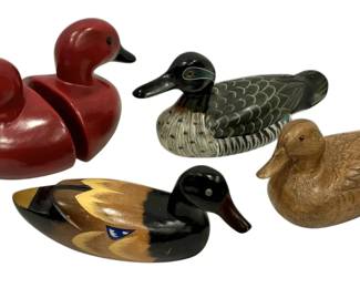 Hand Carved Wooden Decoy Ducks Bookends