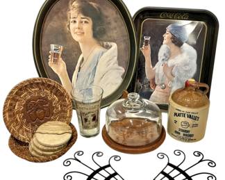 Vintage Kitchen Decor CocaCola Trays, McCormick Pottery Jug,  More