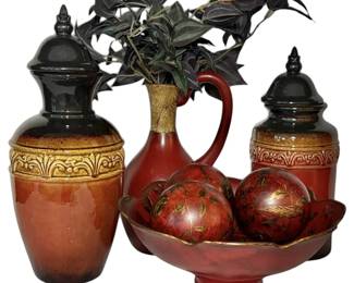 Bombay Ceramic Jars and Red Gold Decor