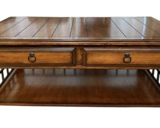 Wooden Coffee Table with Metal Railing