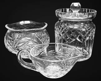 Waterford Crystal Biscuit Barrel, Rose Bowl, Gravy Sauce Boat