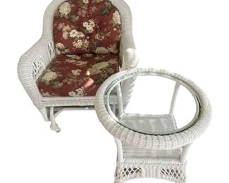White Wicker Glider Chair Side Table 